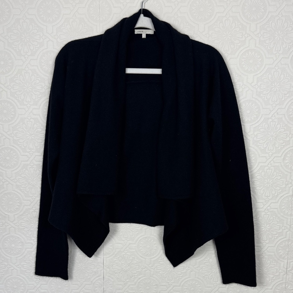 Vince 100% Cashmere Black Open Front Draped Cardigan Sweater Large Luxury Knit